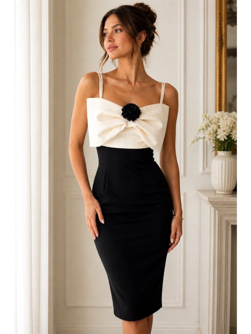 Vintage Positively Ellyn Black White Bow Cocktail Dress Strappy Size 4